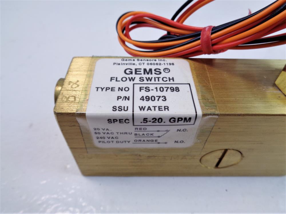 Gems 1/2" NPT Flow Switch, Type FS10798, Part 49073